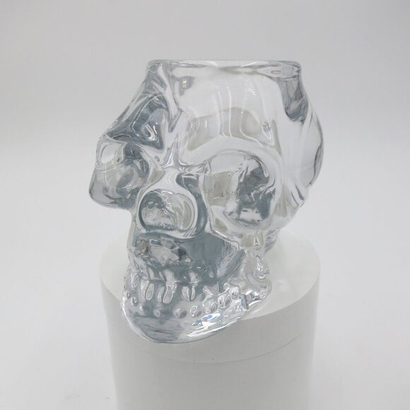 Heavy Clear Glass Skull Holder or Candle Decoration or Small Object Display - Picture 2 of 10
